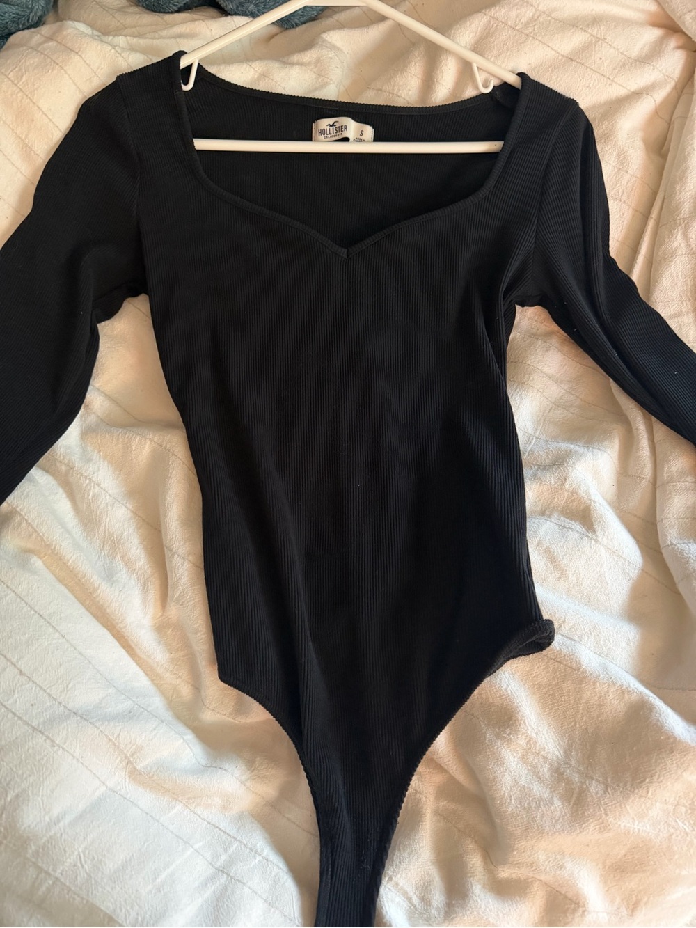 Hollister Black Ribbed Square-Neck Long Sleeve Bodysuit